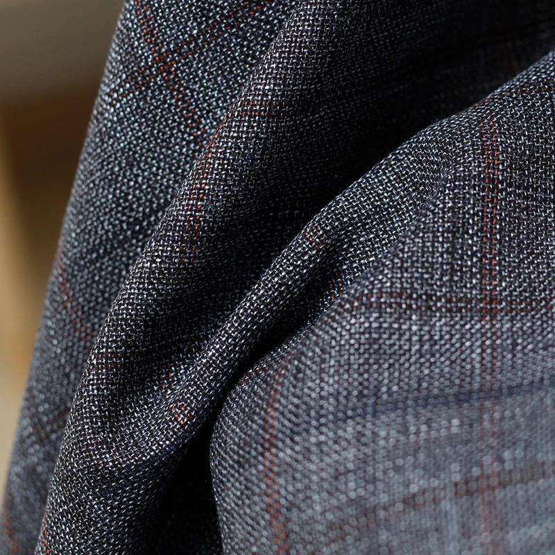 Ткань серая синяя пряжа окрашенная клетчатая камвольная шерсть шелковые