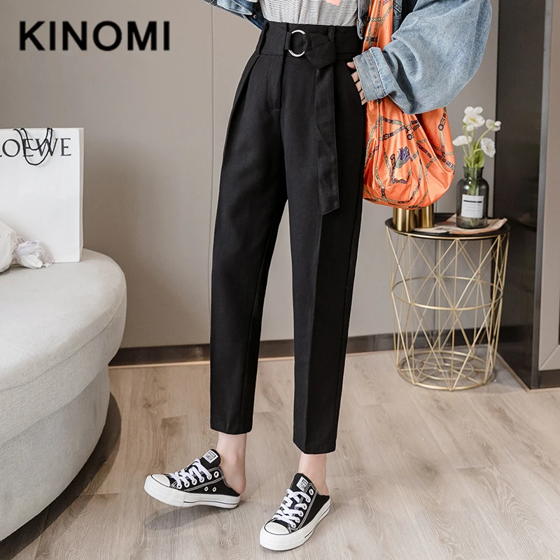 Женские повседневные Прямые брюки с высокой талией винтажные черные офисные