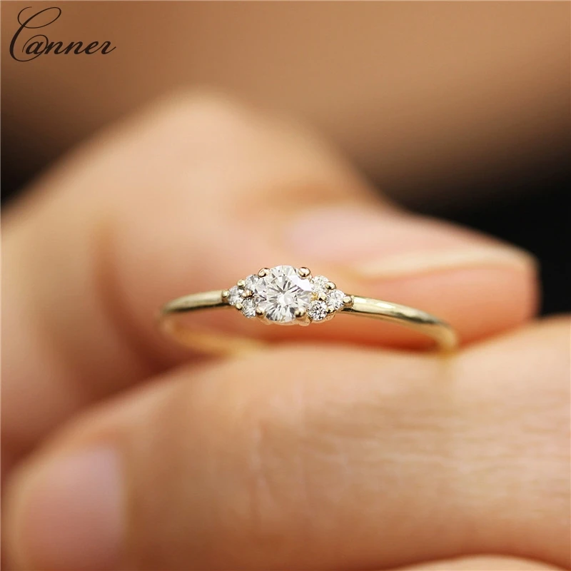 Женское Обручальное Кольцо CANNER Delicate CZ Crystal Золотое кольцо с кубическим цирконием