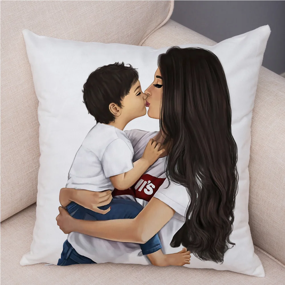 

Fashion Super Mom and Baby Pillow Case Vogue Cartoon Cushion Cover for Sofa Home Car Soft Plush Decor Mama Children Pillowcase
