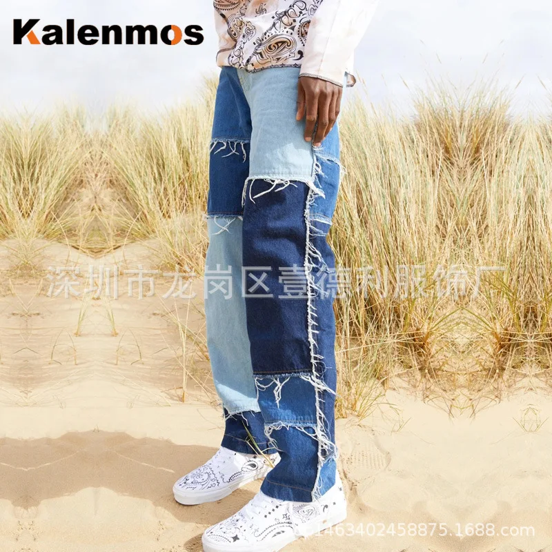 

Jeans Men Hole Boyfriend Patchwork Jean Printed Slim Pants Streetwear Spring Fall Winter Clothes Hip Hop Denim Trouser 2021 New