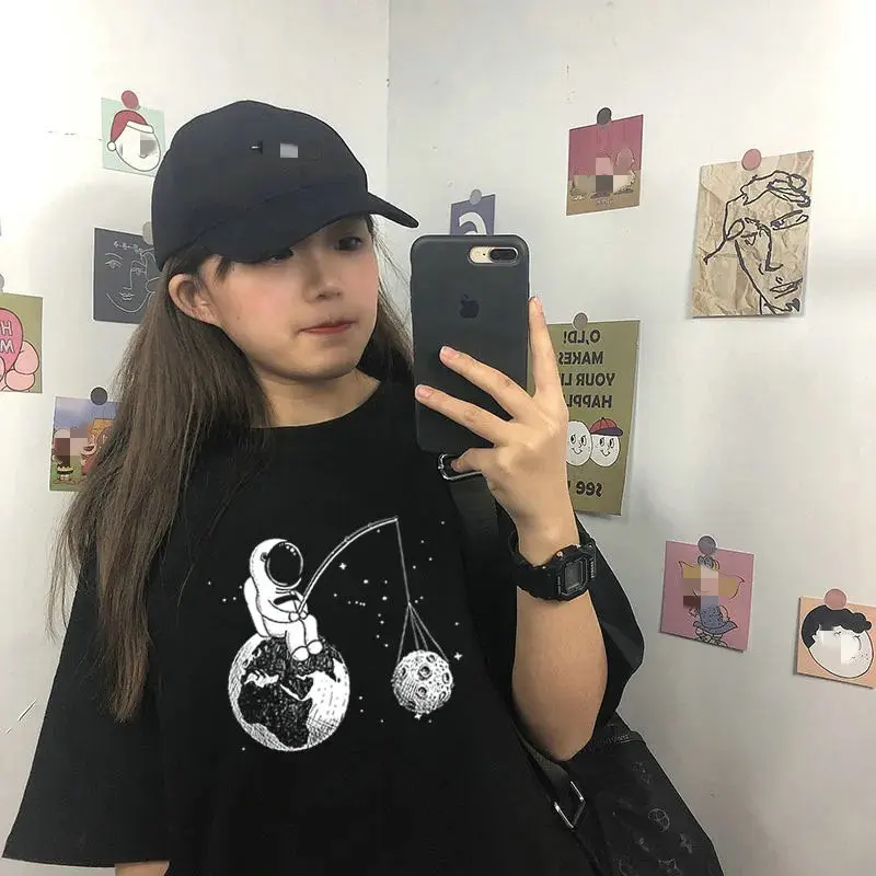 

Funny Short Sleeve T-shirt Cotton Casual Large Size Loose Fit Graphic Tee Round Neck Women Summer Clothing 2021 Korean Style