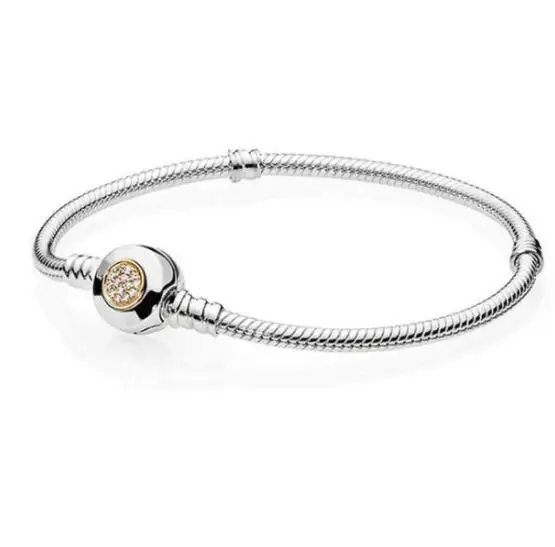 

Original 925 Sterling Silver Momemts Two-tone Signature Snake Chain pandora Bracelet Bangle Fit Women Bead Charm Jewelry