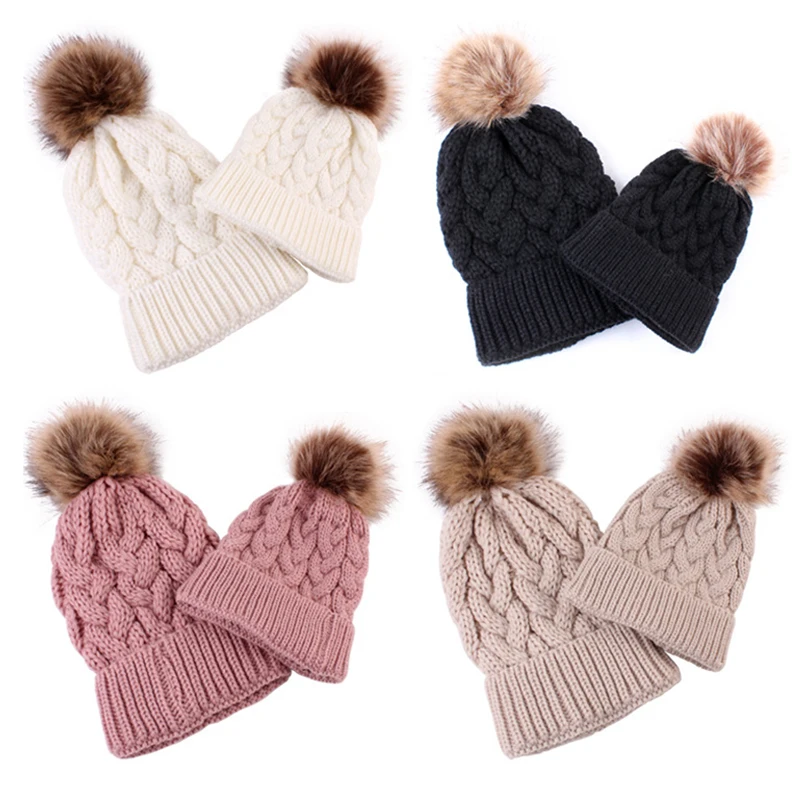 

2020 Parent-Child Hooded Knitted Hat For Autumn And Winter Warmth Windproof Woolen Cap Kids Hats Kids Accessories Gifts New
