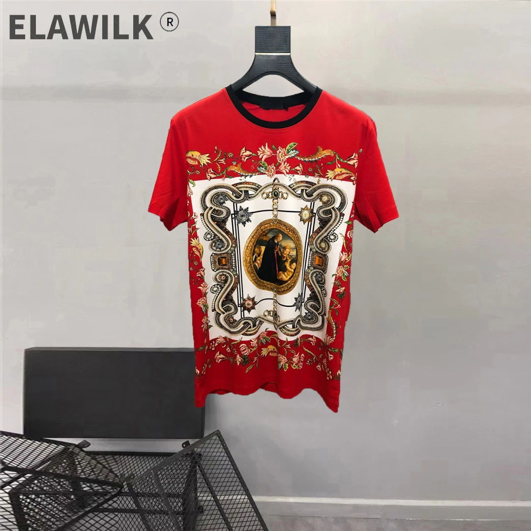 

Europe style men's summer casaual t-shirts high quality retro print wome/men Tee tops B723