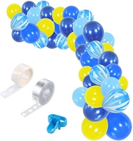 1set navy blue balloons arch kit yellow and light blue printed latex balloon for baby shower birthday party decorations globos
