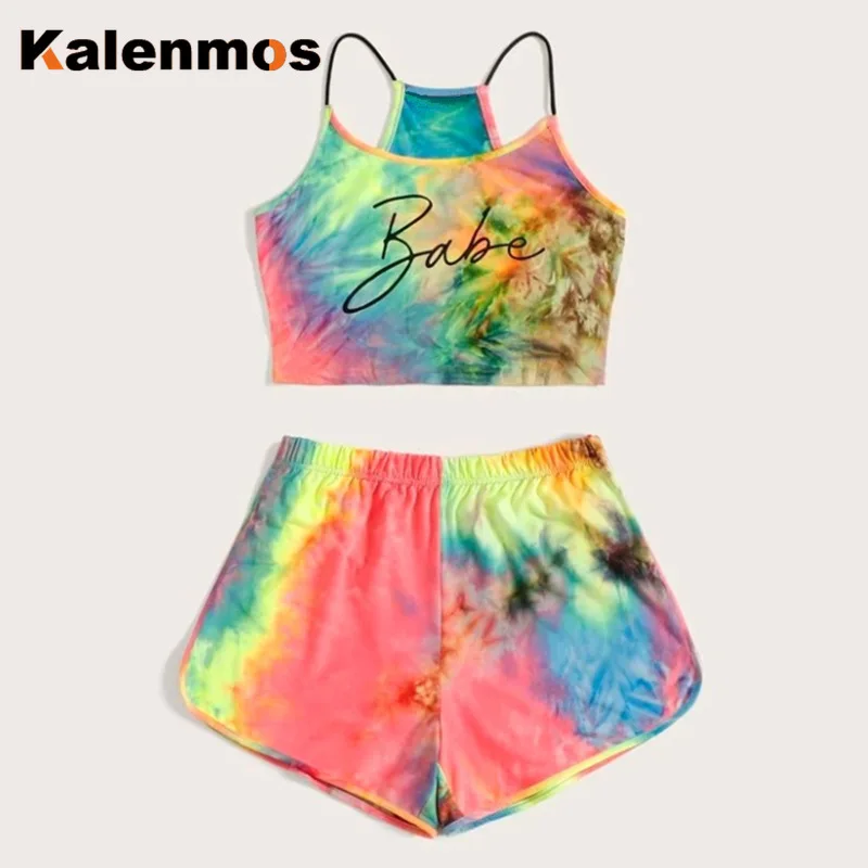 Женский костюм двойка с принтом KALENMOS повседневный летний укороченный топ