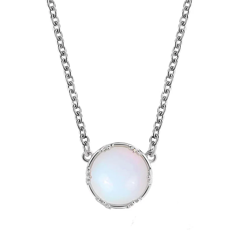 

QW Korean versatile jewelry beautiful Moonstone Necklace round blue gradient Necklace simple and sweet clavicle chain
