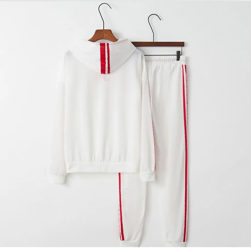 autumn two piece set Women Casual Colorblock Striped Hooded Long Sleeve Crop Tops+long Pants Running Workout Fitness Sports Suit