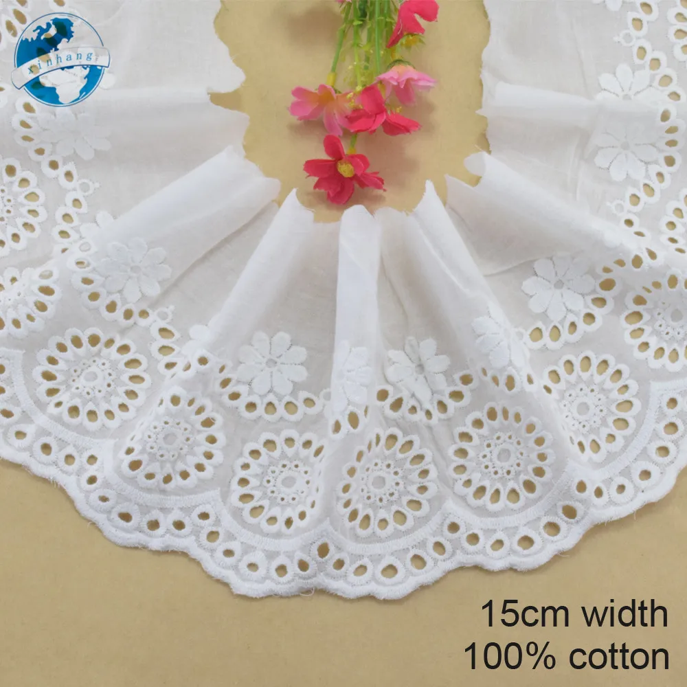 

15cm wide 100% Cotton embroid lace sewing ribbon guipure trim wedding decoration DIY dolls colthes Accessories lace edge#4015
