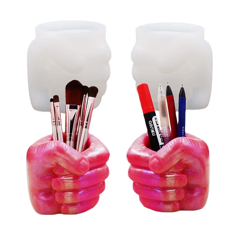 

Creative Crystal Epoxy Mold Flower Arrangement Vase Resin Storage Left and Right Hand Fist Pen Holder Silicone Molds Wholesale
