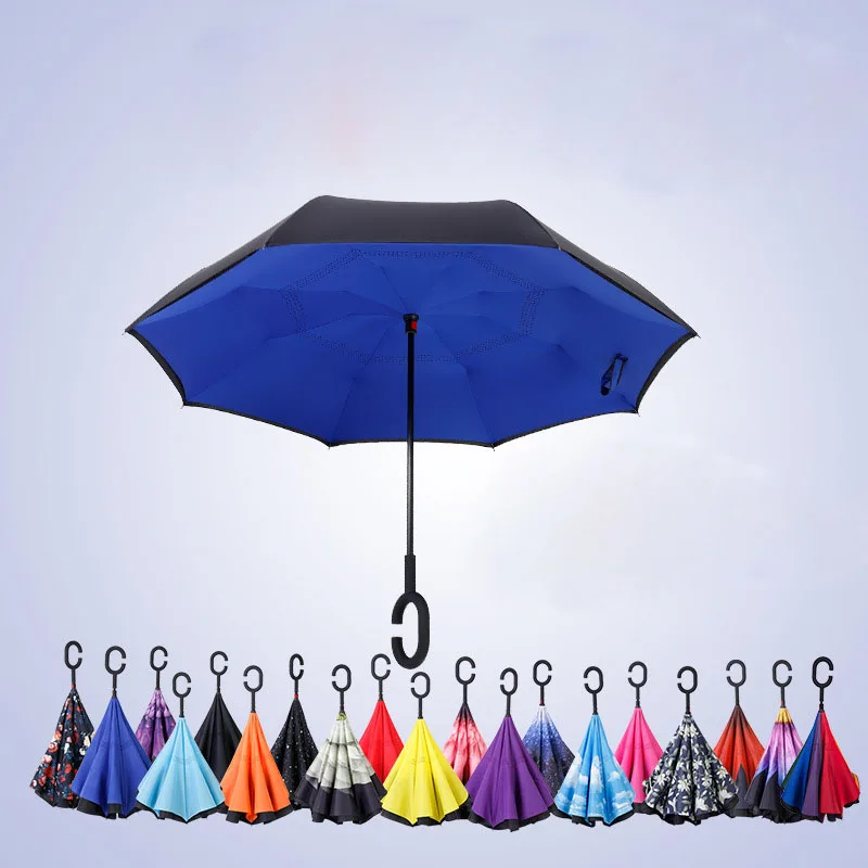 

Распродажа, складной зонтик заднего вида, двухслойный перевернутый Ветрозащитный Зонт от дождя для женщин, зонтик для внутреннего дворика