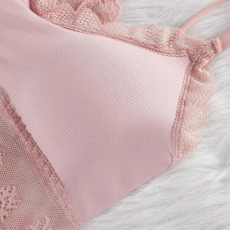 

Sexy Bralette Fitness Lace Thin Shoulder Strap Bra Cross Straps Sexy Lace Underwireless Girls Bra