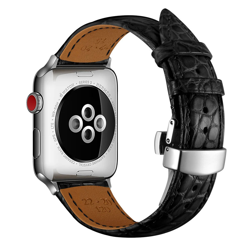 Ремешок UEBN из натуральной кожи с застежкой бабочкой для Apple watch Series 5 ремешок часов