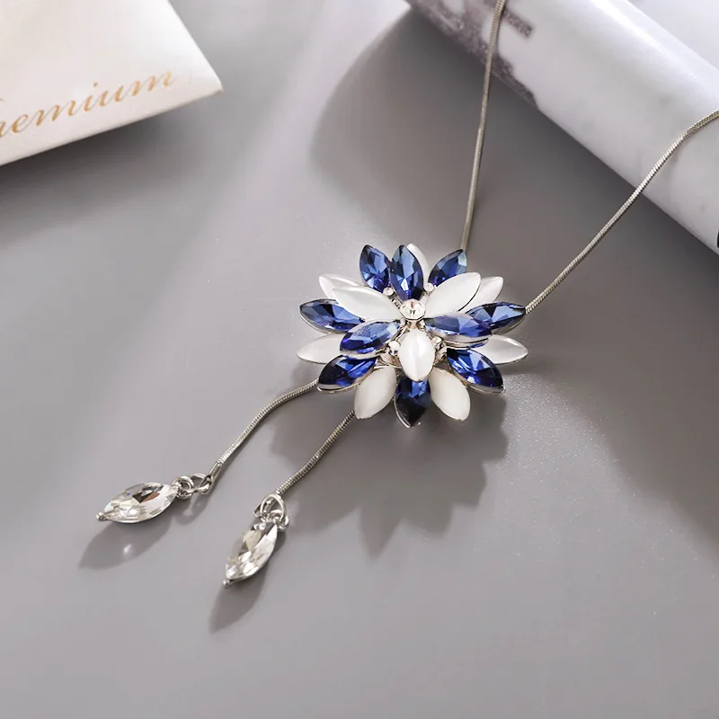 Женское зимнее длинное ожерелье цепочка на свитер Модная тонкая металлическая