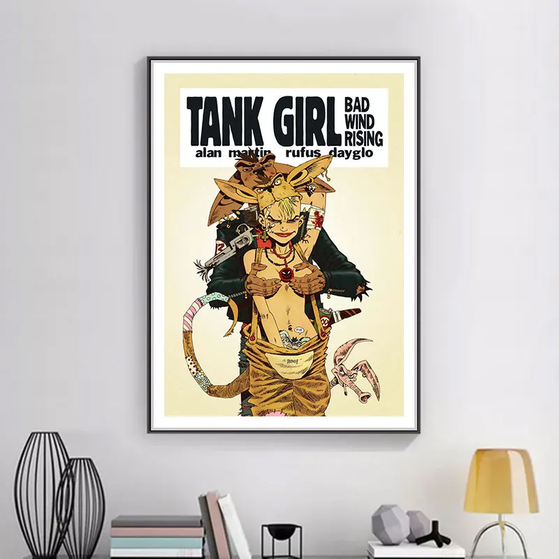 Танк Девушка экшн фильм ретро Винтаж Крафт наклейка Холст Живопись Домашний