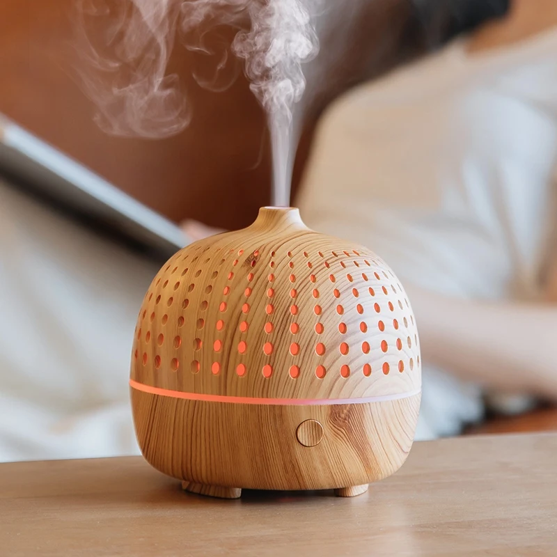 

180Ml USB Electric Aroma Air Diffuser Wood Grain Ultrasonic Air Humidifier Cool Mist Maker with 7 Colors Lights