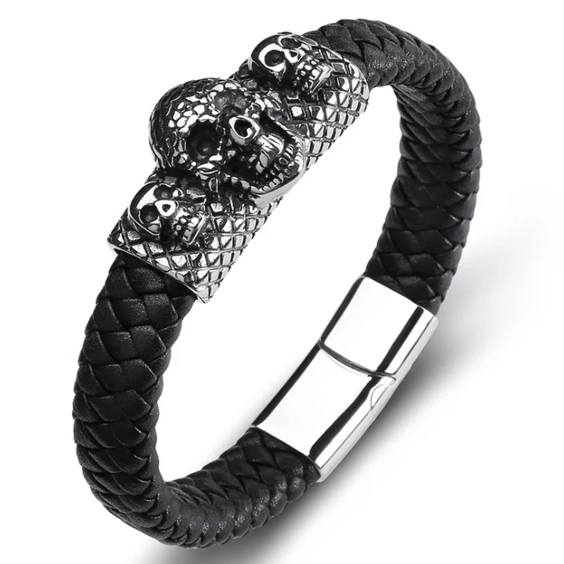 MenRetro Готический стиль череп стальное кольцо магнитная пряжка плетеный