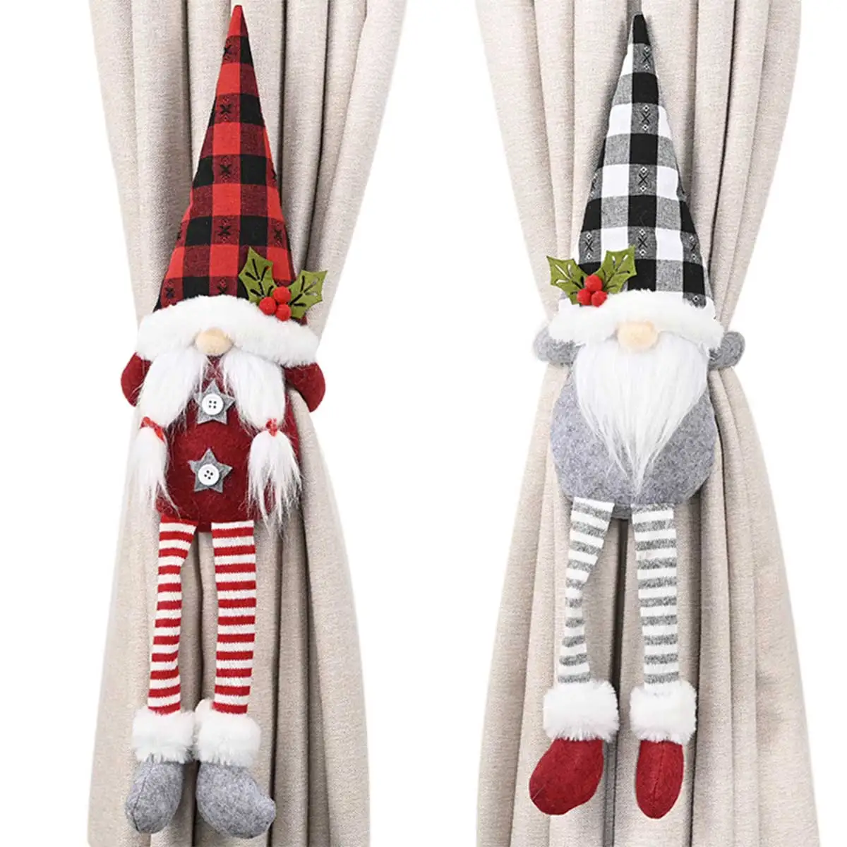 

Faroot Christmas Window Decorations, Cute Swedish Gnome Doll Curtain Tieback Hook for Home Holiday Décor