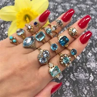 boho luxury blue zircon stackable rings sets for women girl cz fashion skinny rings statement jewelry 2021 trendy christmas gift