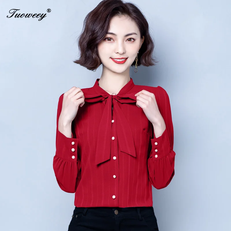

Women Stripe Shirts Long Sleeve Casual Lady Office Chiffon Shirt Autumn Blouse Loose Button Mujer Blusas Top Plus Size