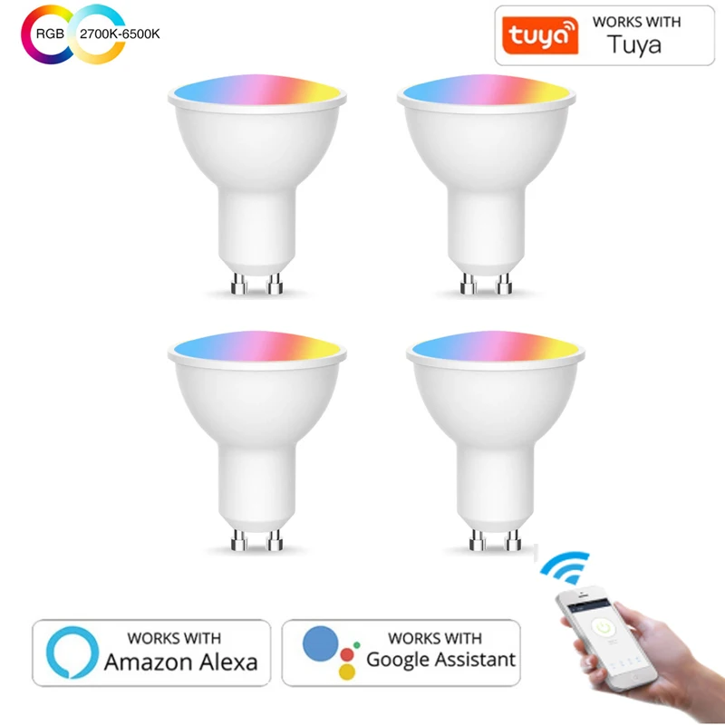 

Умная Светодиодная лампа Gu10 с поддержкой Wi-Fi, RGB + CW(2700-6500K), 5 Вт