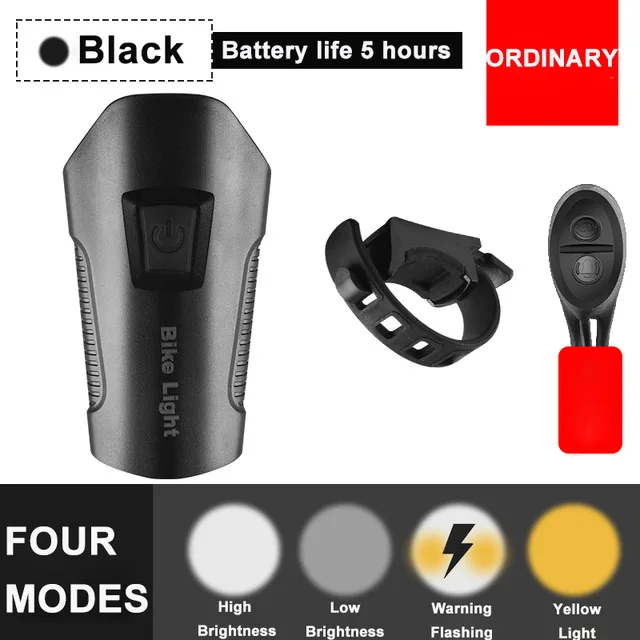 Ordinary Black 3 в 1 светильник для горного велосипеда с зарядкой от usb, велосипедный передний светильник, светильник-вспышка на руль, велосипедный головной светильник, измеритель скорости, ЖК-экран - Цвет: Ordinary Black