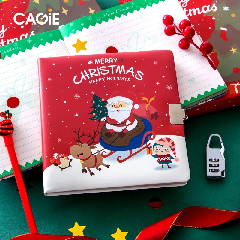 Милый Рождественский блокнот с замком набор ручек подарки 32 K дневник записная