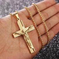 cross jesus christ gold crucifix religious pendant necklace for men jewelry gift