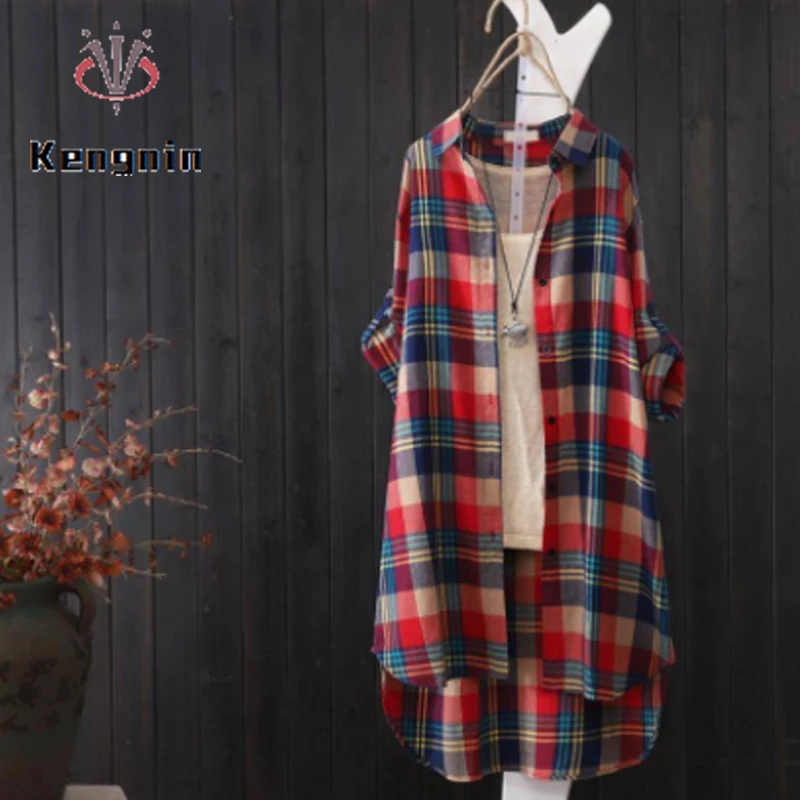 Осенние женские рубашки клетчатая женская блузка с отложным воротником и