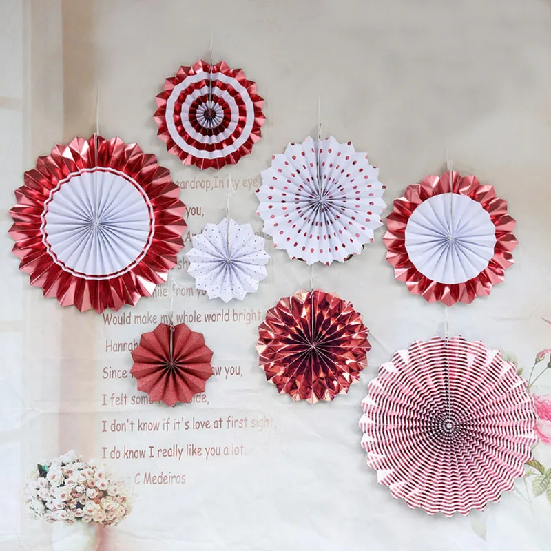 8 шт./компл. Роза цвета: золотистый серебристый Бумага вентиляторы комплект