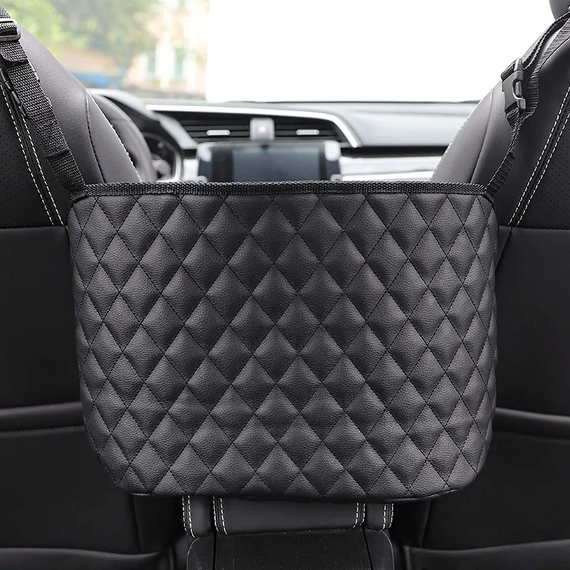 

Car Pocket Handbag Holder Pouch Large Leather Car Handbag Holder Between The Two Seats Barrier of Backseat Pet Kids Storage Bags