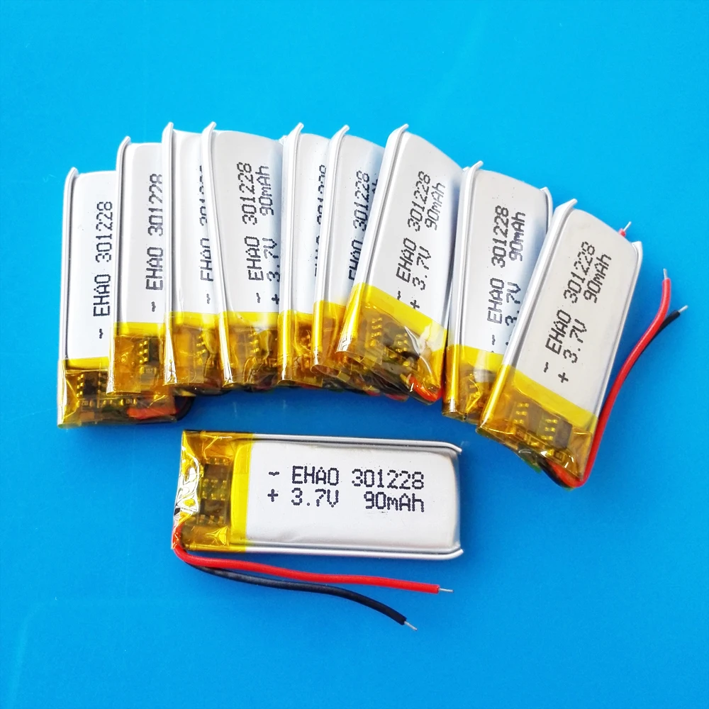 

10 pcs 301228 3.7V 90mAh lipo lithium polymer rechargeable battery for MP3 GPS bluetooth headset video pen digital productors
