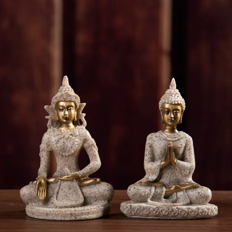 

Buddha Statue Sandstone Meditation Sculpture Resin Handicrafts Bodhisattva Figurine Miniatures Ornament Statue Home Decorative