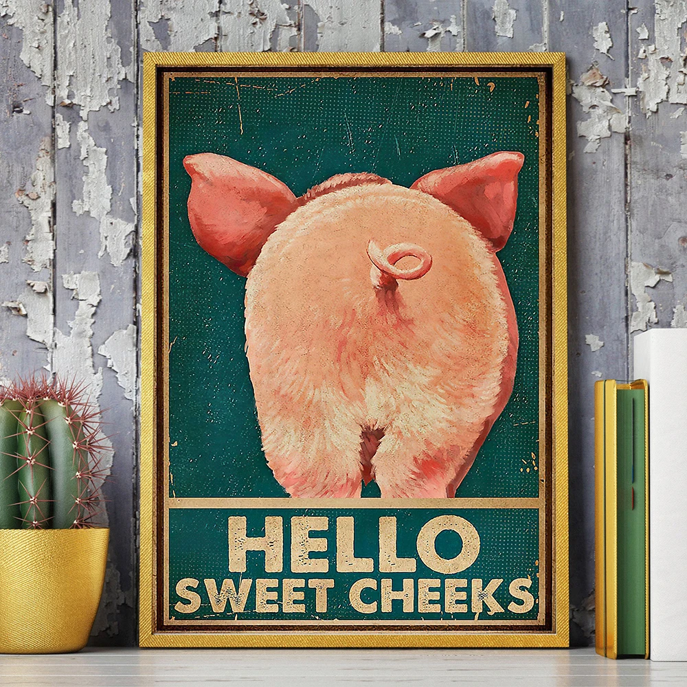 

Funny Bathroom Wall Art Posters and Prints Cartoon Pig Canvas Painting Hello Sweet Cheeks Quote Nordic Picture Room Toilet Decor
