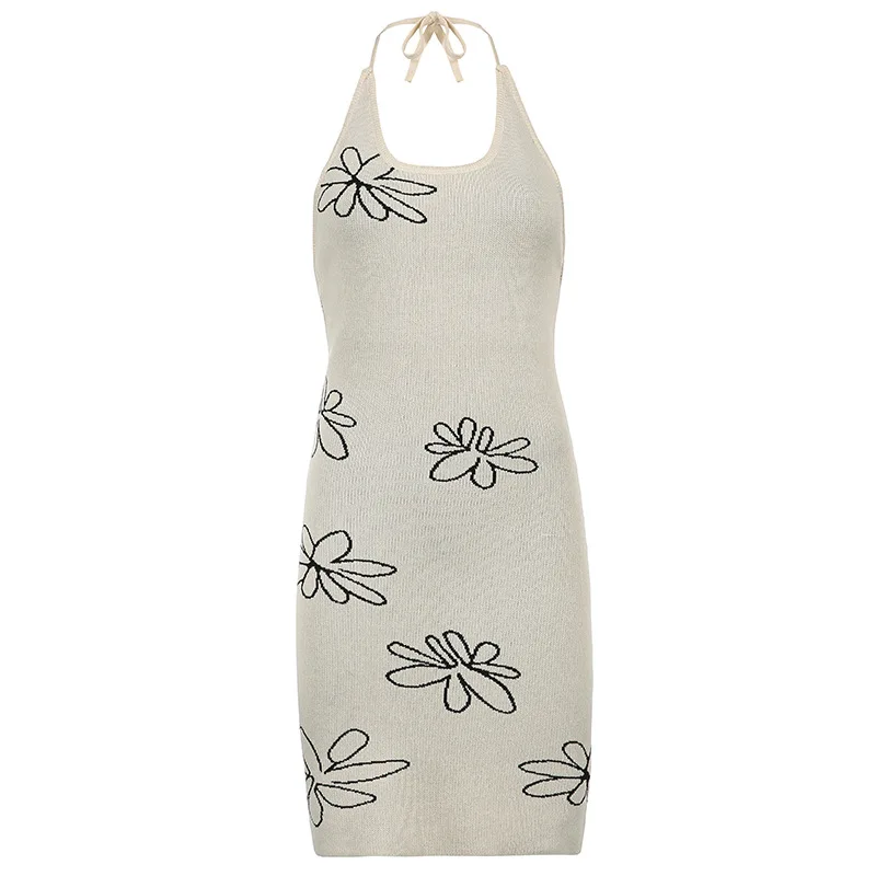 

2021 New European and American Women's Dress: Street Spice Girl Print Open Back Dress with Neck Hanging