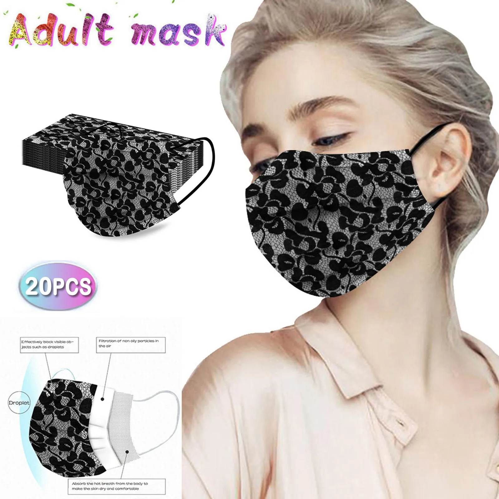 

10PCS Unisex Solid Lace Disposable Mask Mouth Face Windproof Face Product Mask Masks Reusable Printed Face Mask Party