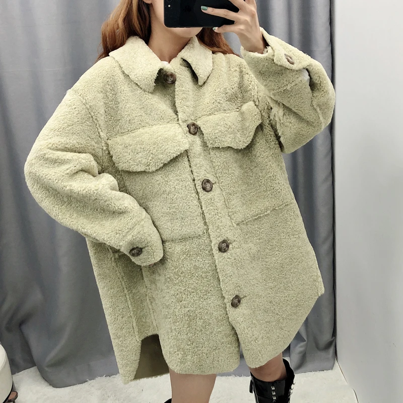 

Solid Fleece Blouses Women Fashion Turn Down Collar Shirts Women Elegant Pockets Long Sleeve Tops