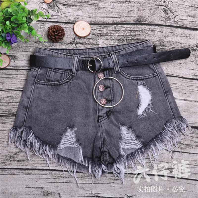 Шорты женские джинсовые дымчато-серые с завышенной талией пикантные свободные