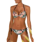 Женское бикини 2020, летний купальник для женщин с зелеными листьями и цветами, пляжная одежда, женский пляжный купальный костюм
