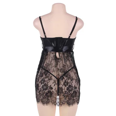 

200 kg large size girl big cup big breasts temptation lace transparent sexy lingerie sexy gathered pajamas suit