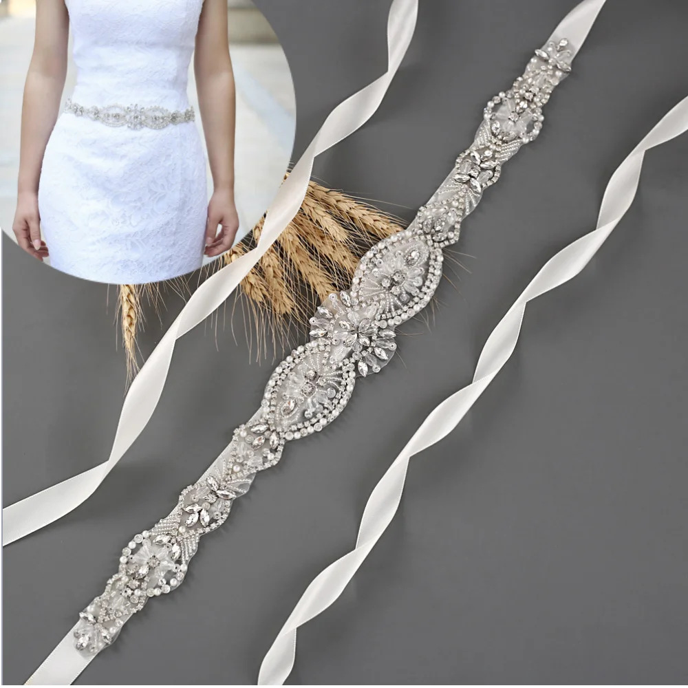 Свадебный атласный пояс TOPQUEEN с кристаллами бордовые свадебные вечерние платья