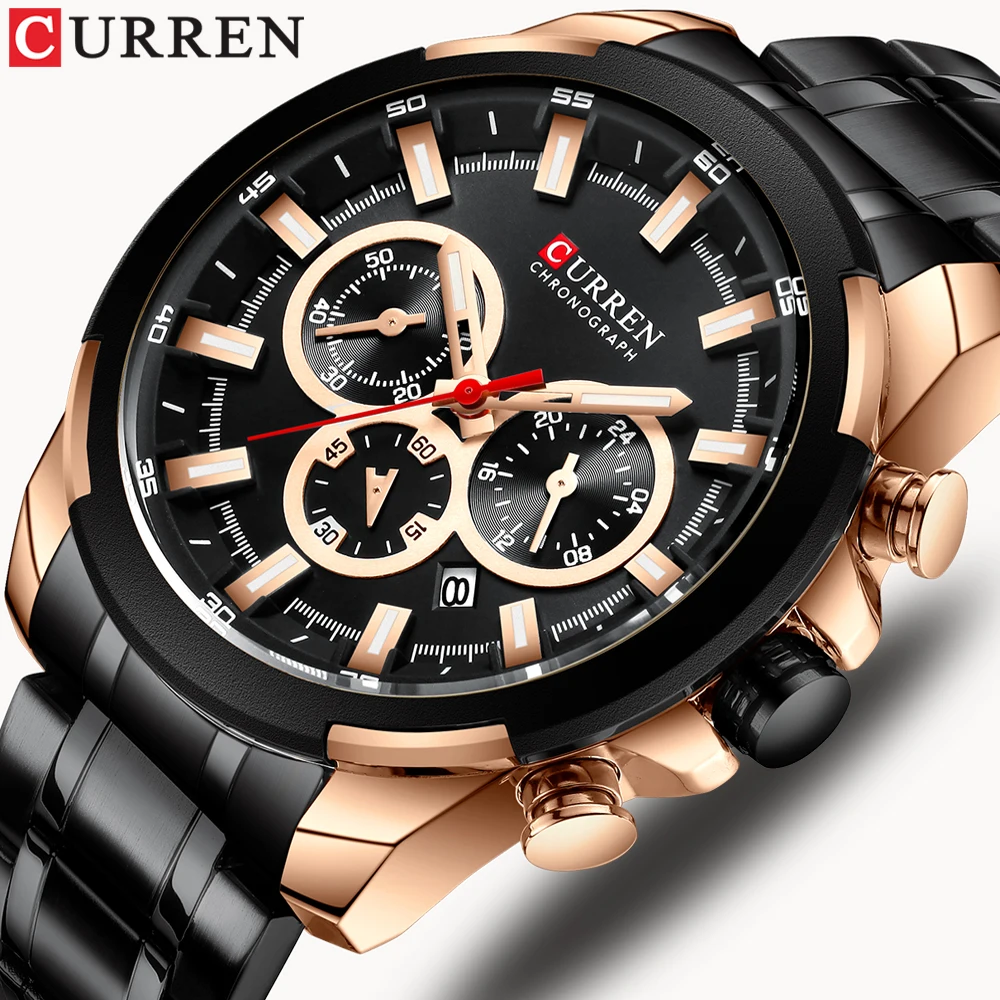 

CURREN Classic Black Chronograph Men Watch Sport Quartz Date Clock Male Watch Stainless Steel Wristwatch Relogio Masculino 8361