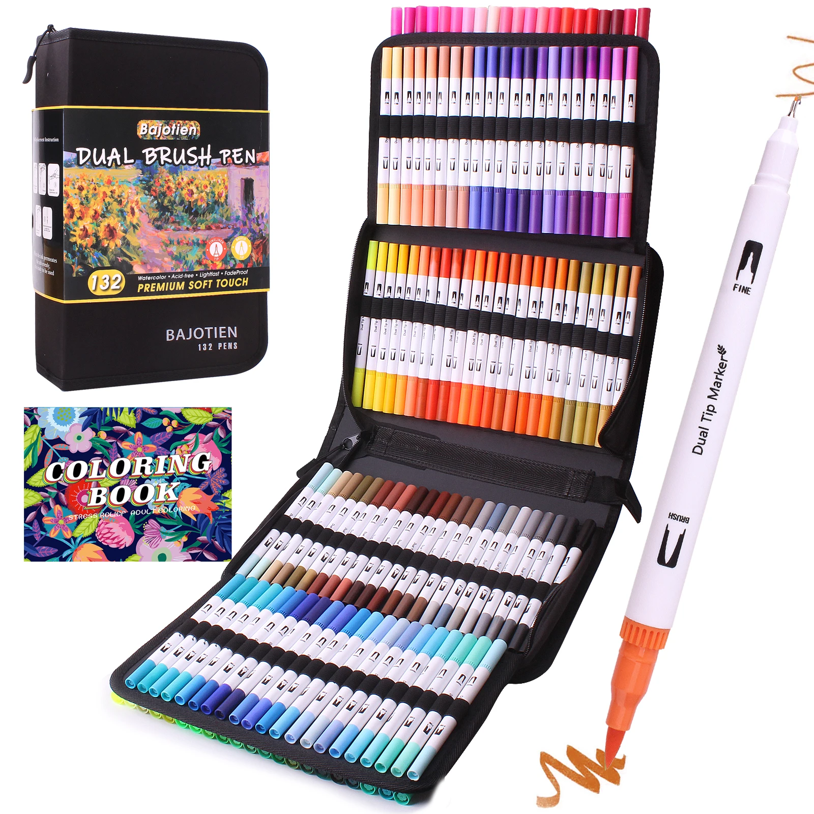 

Художественный маркер, ручки-кисти 120/132 цветов, Набор цветных тонких фломастеров и наконечников кистей, набор фломастеров с блоком для набр...
