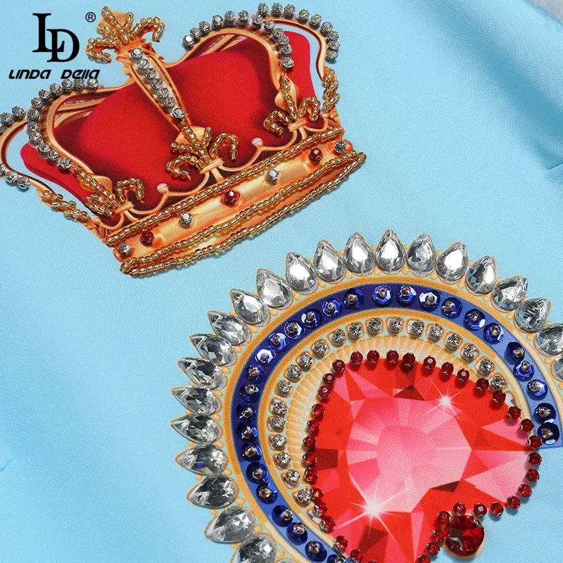 

LD LINDA DELLA Fashion Designer Summer Short Dress Women Lace Patchwork Short Sleeve beading Print Vintage Mini Dress Vestidos