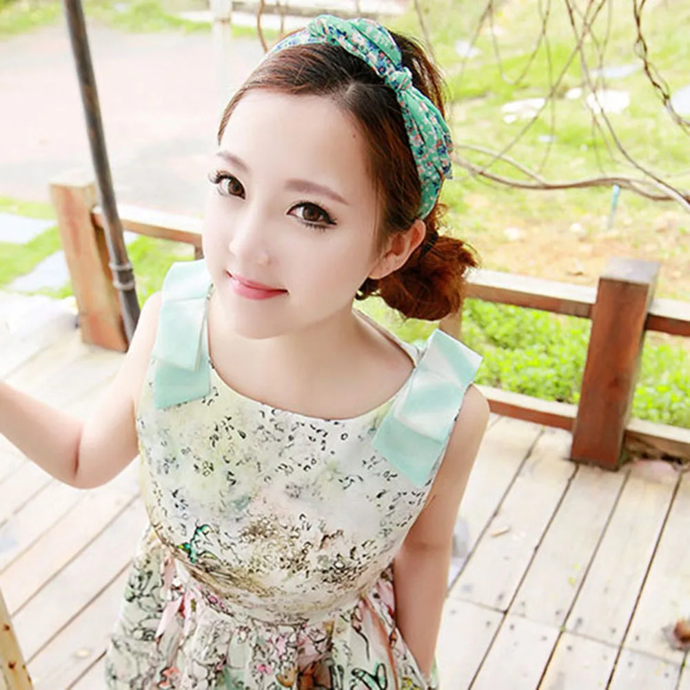 Повязка на голову с бантом женская цветной ободок в богемном стиле большим