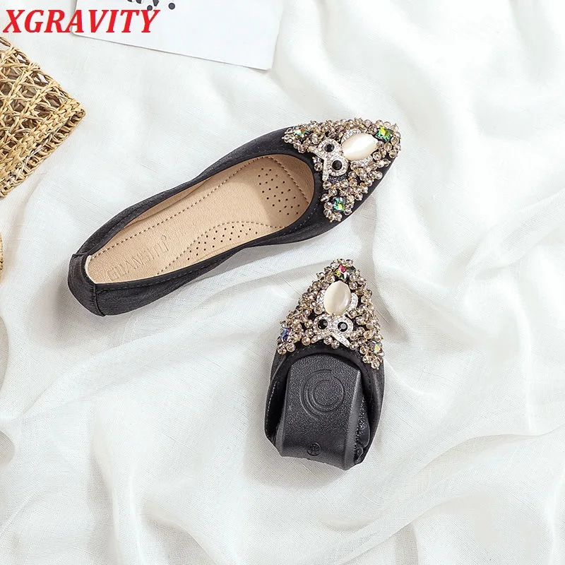 

Plus Big Size Women Flat Shoes Elegant Pointed Toe Owl Design Crystal Flats Female Flat Shoes New Fashion All Match Lady Shoes