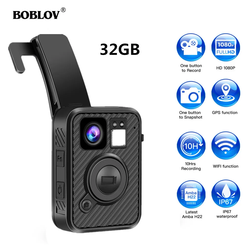 

BOBLOV Wifi Police Camera F1 32GB Body Kamera 1440P Worn Cameras For Law Enforcement 10H Recording GPS Night Vision DVR Recorder