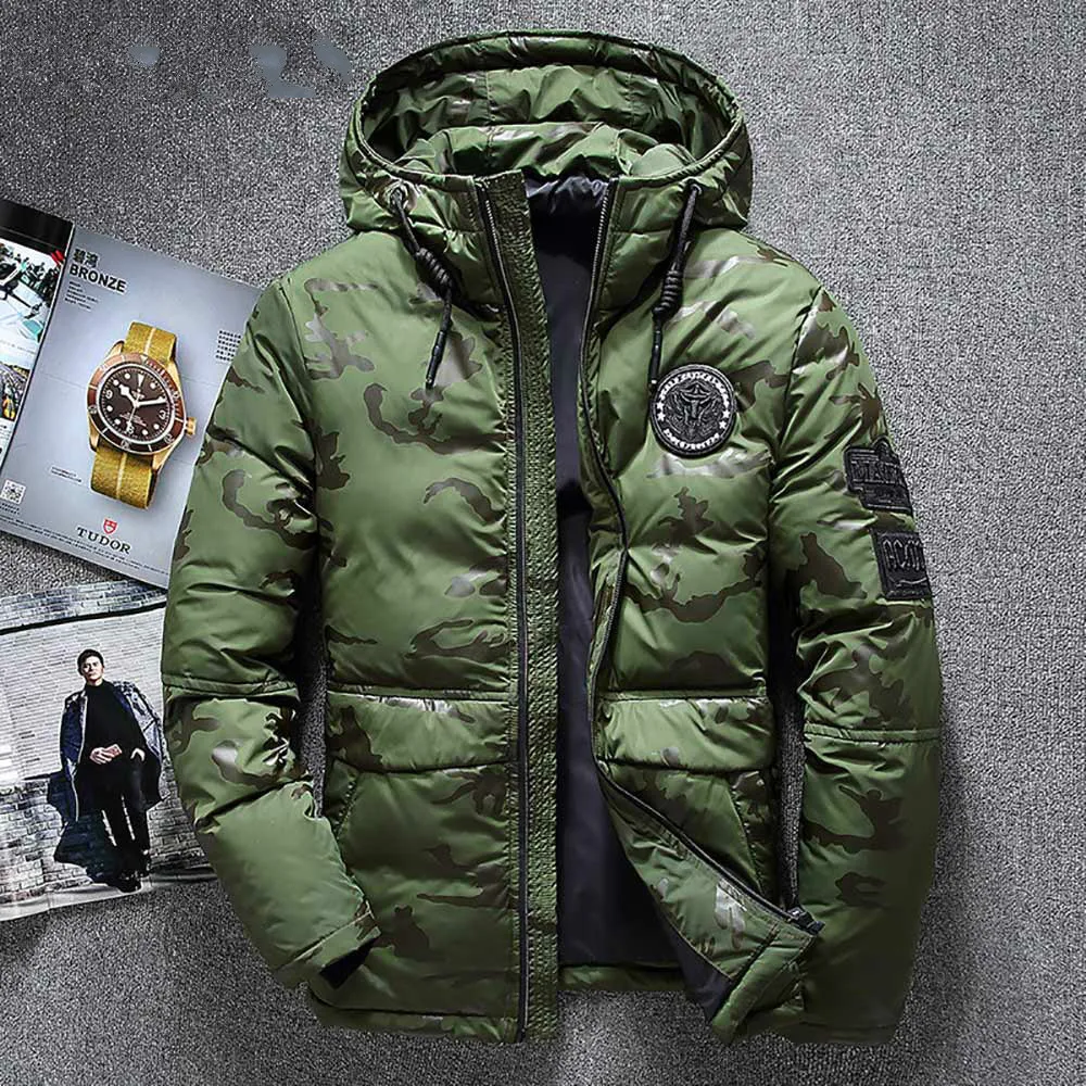 Высокое качество мужская зимняя куртка толстая парка пальто на белом утином пуху