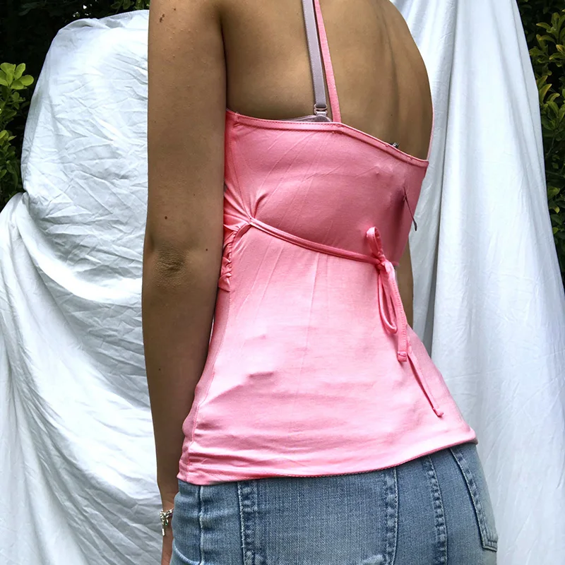 

XUXI Summer 2021 Women Sexy T-shirt Pleated Cross Chest Camisole Halter V-neck TShirt Top Summer 2021 E1295